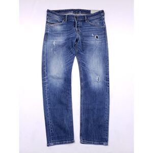 Diesel Belther-R Jeans Mens 34x30 Blue Distressed Regular Slim Tapered Fit